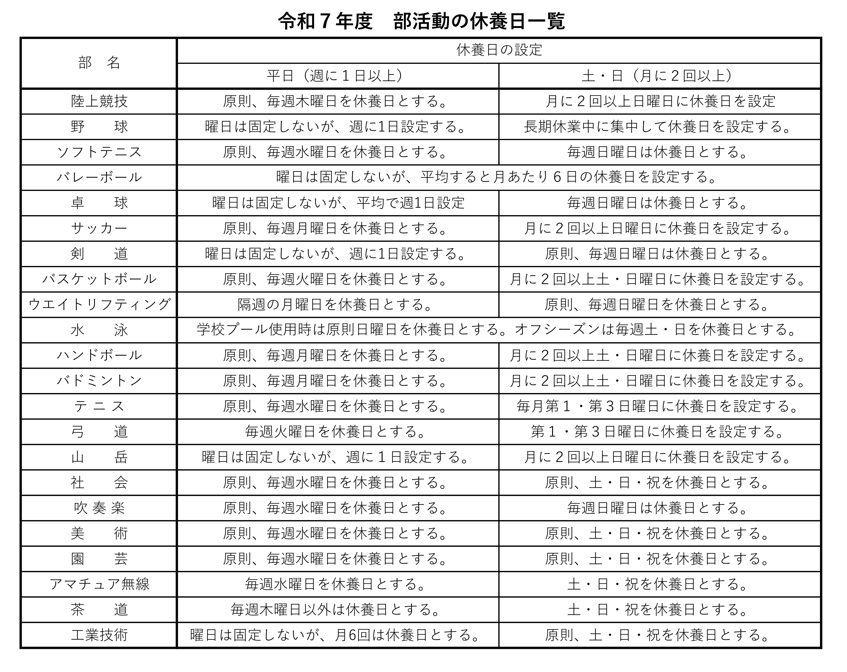 ③R07_部活動の休養日一覧